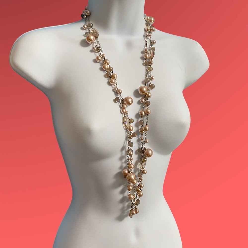 TALBOTS Double Strand Glass Beads Faux Pearls Necklace